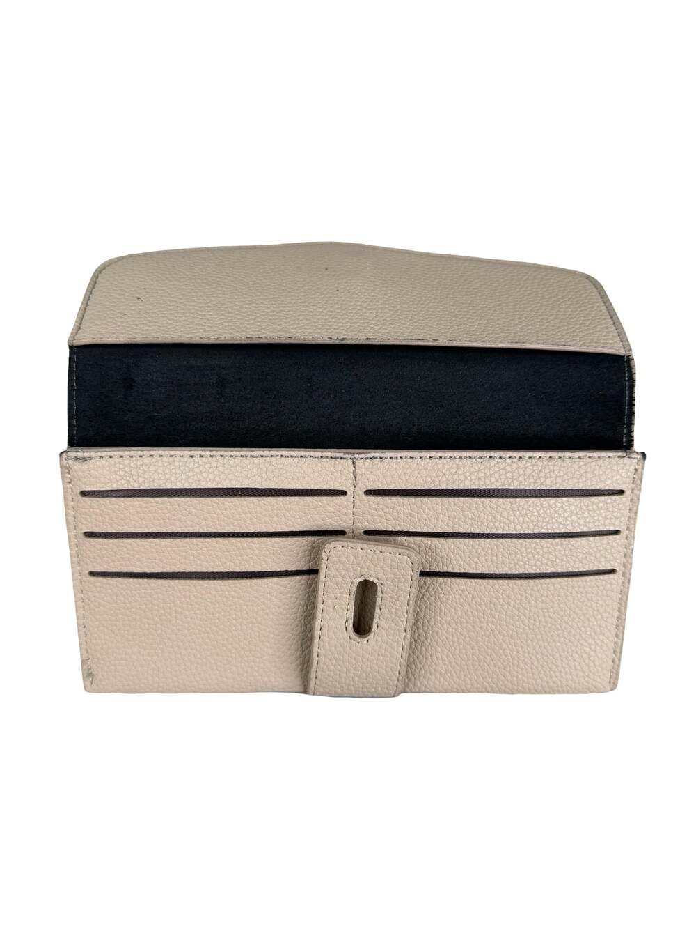 Beige Faux Pebble Leather Turn-Lock Long Wallet - Picture 3 of 4